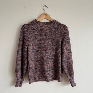 Madewell Eaton Space Dye Puff Sleeve Sweater Pink Purple Marled Knit S Boho Cute